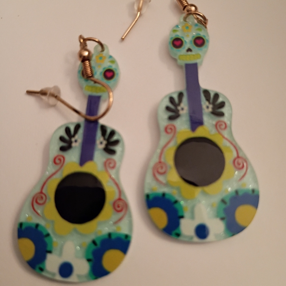 Colorful Skull Guitar Earrings
